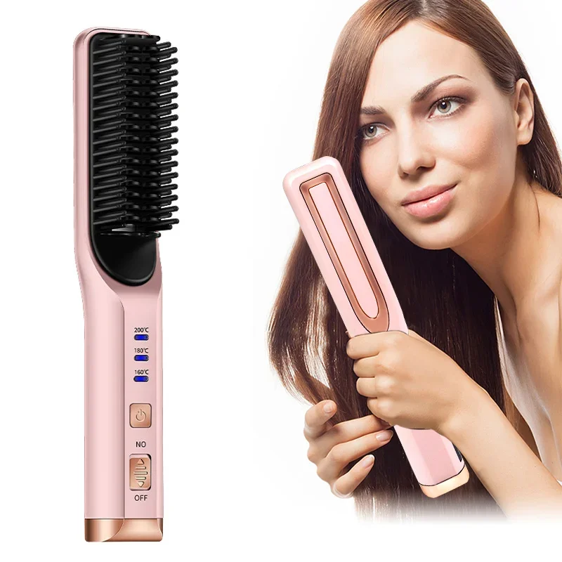 

Portable Ceramic Fashion Hair Straightening Brush Cordless Hair Straightener Comb Brush Electric Hair Straightener Curler