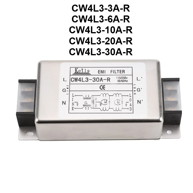 Filtro de alimentación de CA monofásico, filtro EMI de tres etapas, bloque de terminales de 220V CW4L3-3A/6A/10A/20A/30A-R, CW4L3-10A-R antiinterferencias