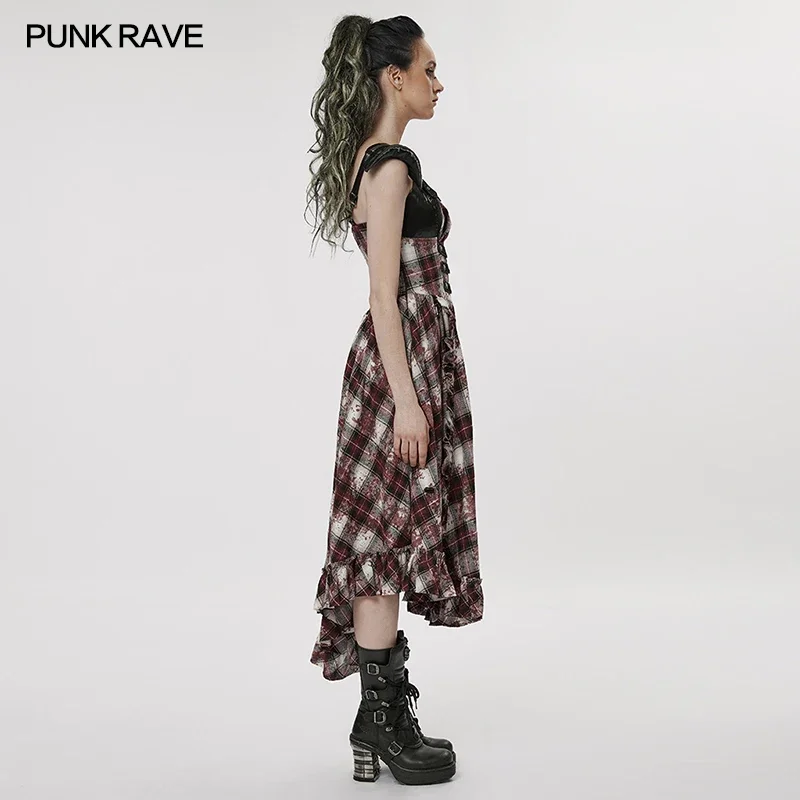 Imagem -02 - Punk Rave Feminino Steampunk Legal Irregular Babados Vestido Xadrez Diário Queimado Mangas Sexy Deusa Doce Vestidos Longos