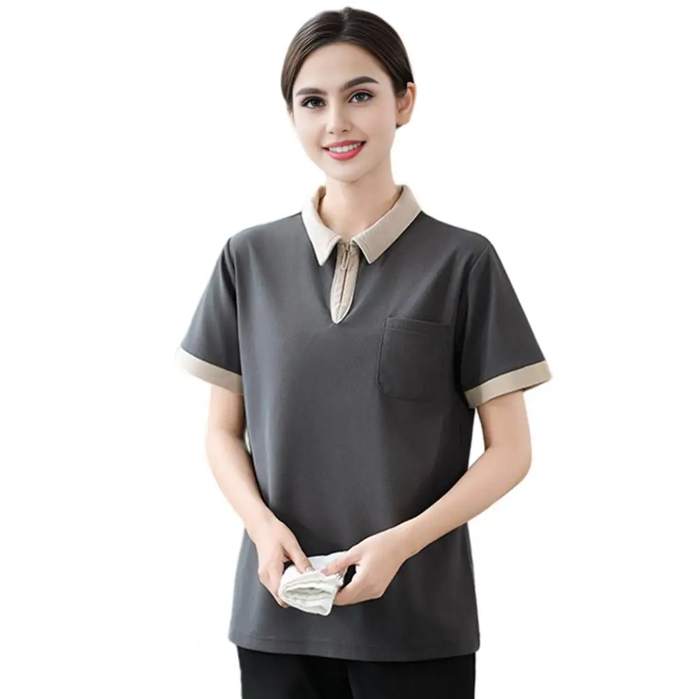Unisex Summer Cleaning Uniform Short Sleeve T-Shirt Breathable Moisture-Wicking Workwear for Janitorial Housekeeping Staff Wear