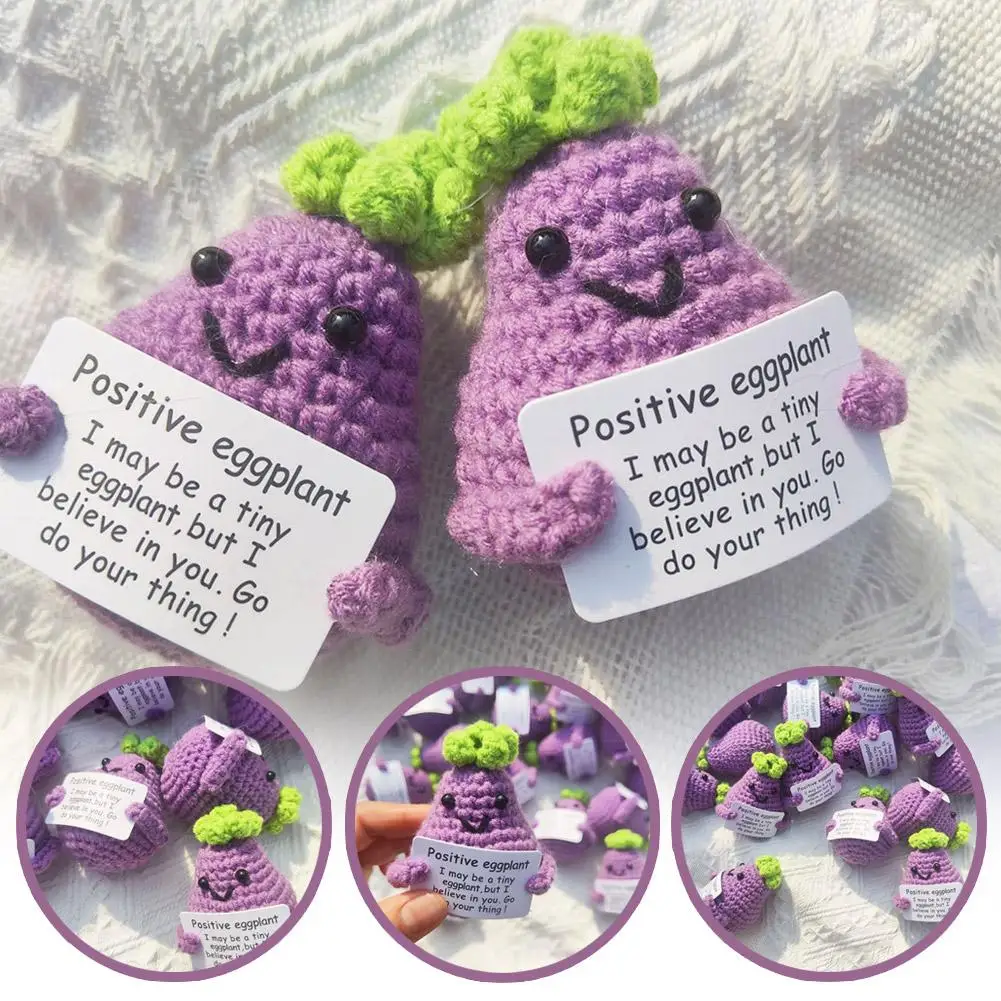 Positive Energy Crochet Doll Crochet Vegetable Broccoli Mini Decor Room Ornament Home Knitted Eggplant Gift Handmade S0H6