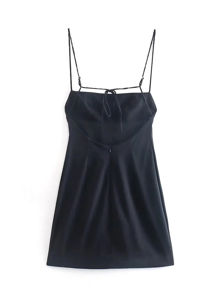 XEASY 2022 Women Summer Fashion Black Sling Dress Sexy Sleeveless Backless Thin Strap Female Mini Dress