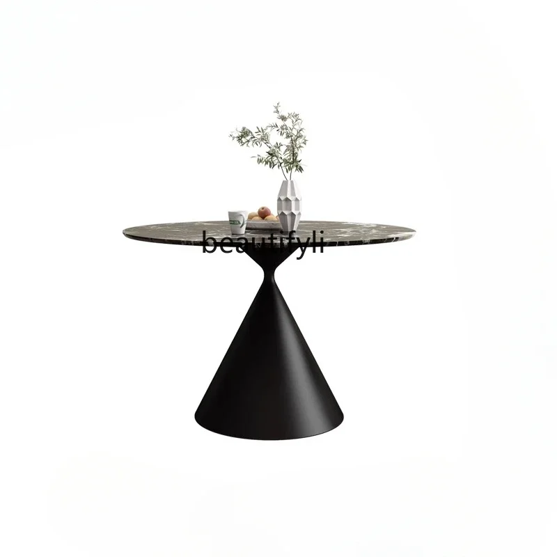 Light luxury natural marble black rose round dining table home wabi-sabi style Italian customization