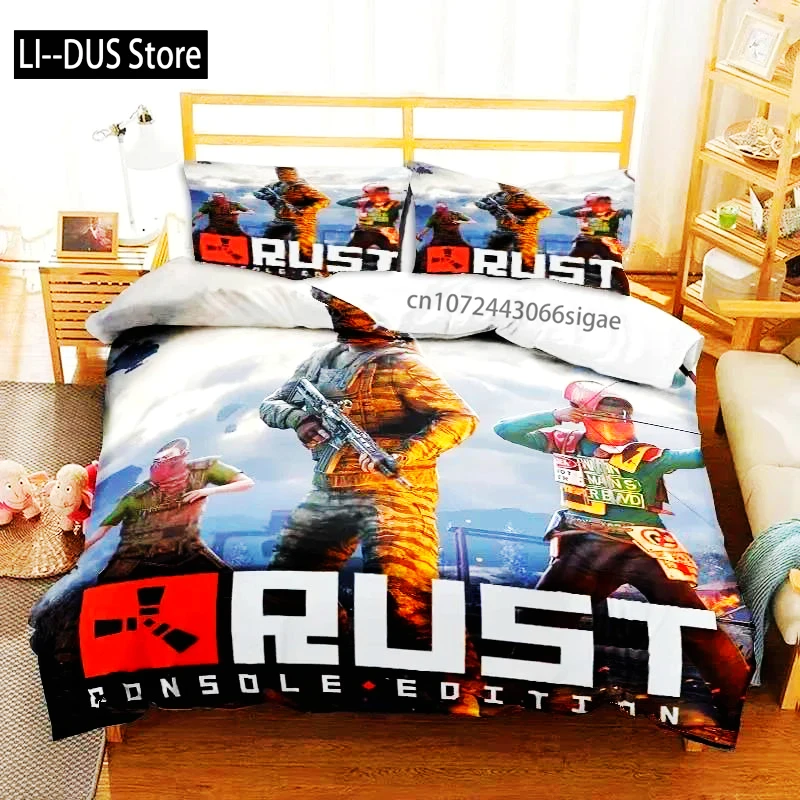 

Rust Game Logo Printed Bedding Set Duvet Cover Bed Set Quilt Cover Pillowcase Comforter King Queen Size Boys Adult Bedding Set