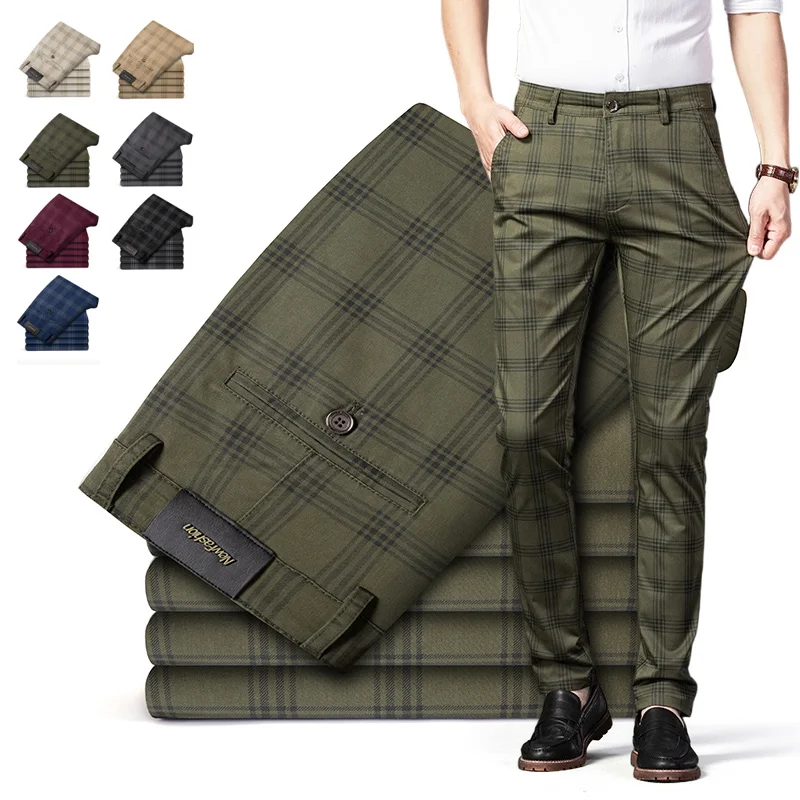 Good Quality 7 Color Classic Plaid Stripe Men's Suit Pants Business Slim Straight Formal Office Work Trouser Male Brand Clothing