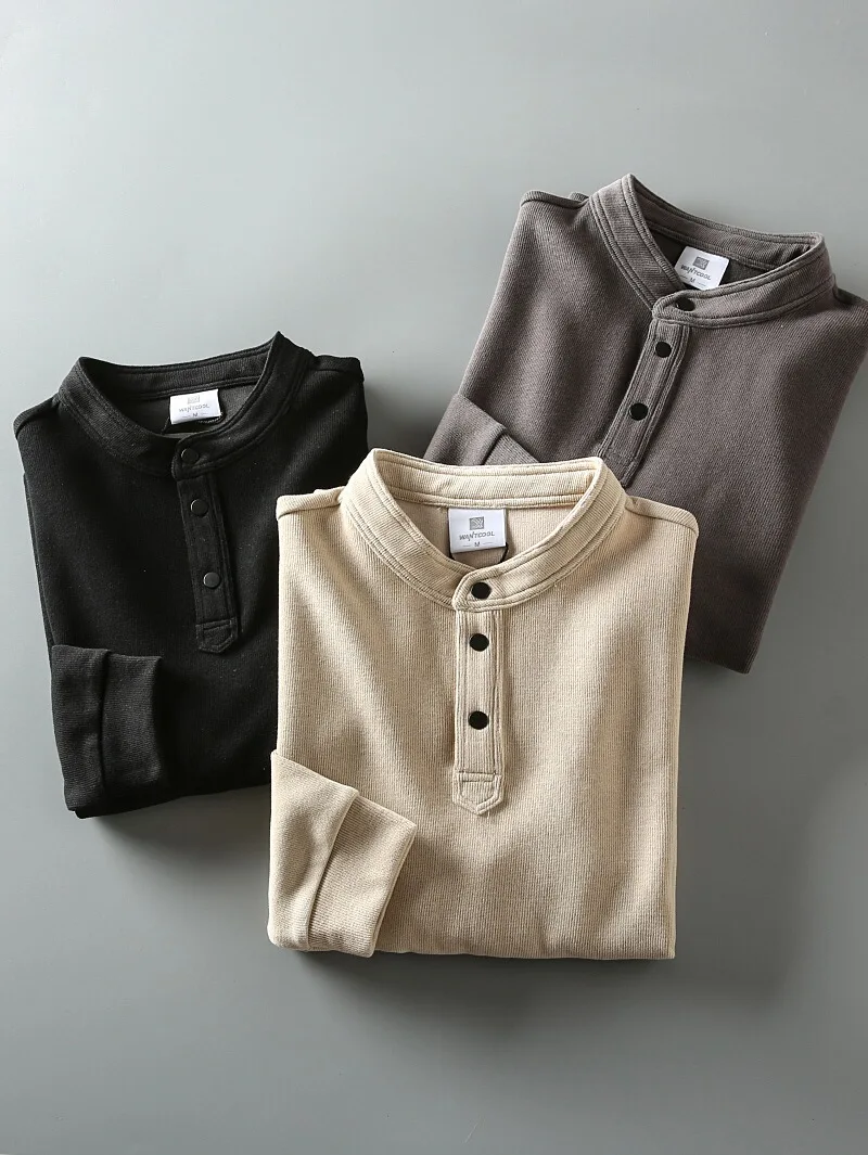 

Весенне-осенний мужской модный повседневный вязаный худи с воротником Хенли в американском ретро-стиле, мягкий и удобный, с длинным рукавом, трендовый