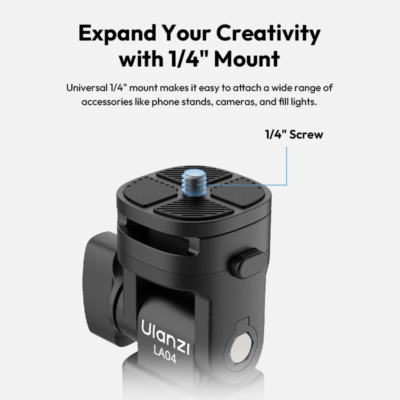 Ulanzi LA04 Adaptador de soporte de luz universal con soporte de zapata fría de 1/4" para soporte de teléfono Cámara DSLR Luz LED 180 °   Inclinación para iluminación