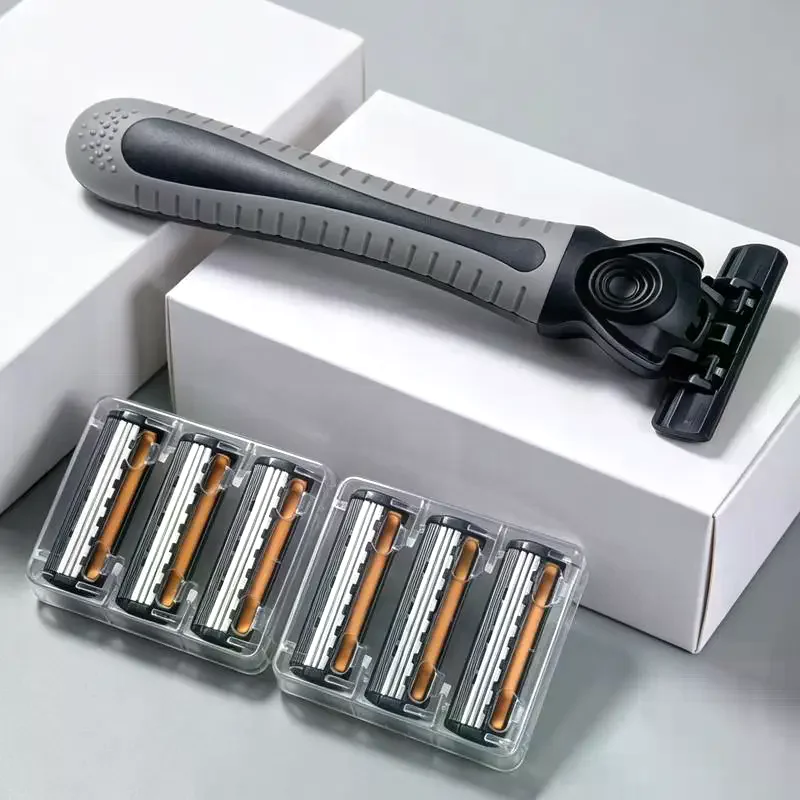 1 Set Handle Manual Professional Face Care Beard 3-Layers Blade Safety Razor Shaving Stand Shaver Base Men No Rust