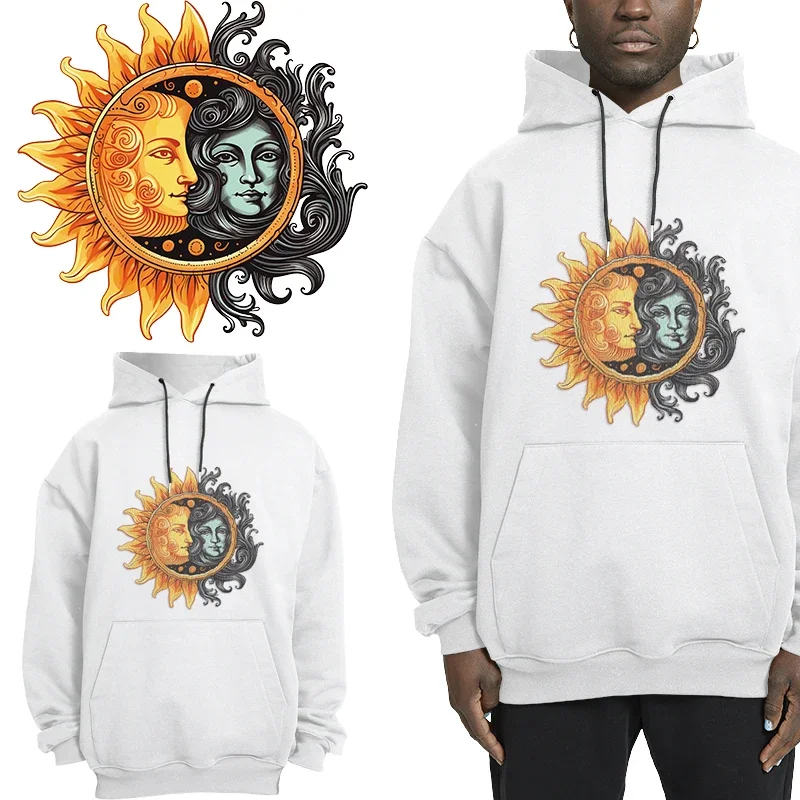 Iron on Transfer Celestial Sun and Moon Visual Design Heat-sensitive Patches Application Stripes on Clothes ironing Printing