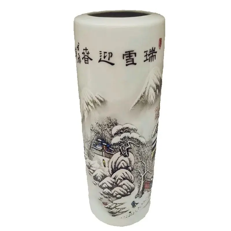 

Китайская старая фарфоровая ваза с розовым снежным пейзажным узором, традиционный азиатский декоративный предмет для домашней коллекции