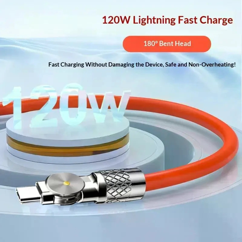 120W Fast Charge USB Type C Cable 180 ° Rotation Elbow Cable For Game Phone Charger USB Type C Cable