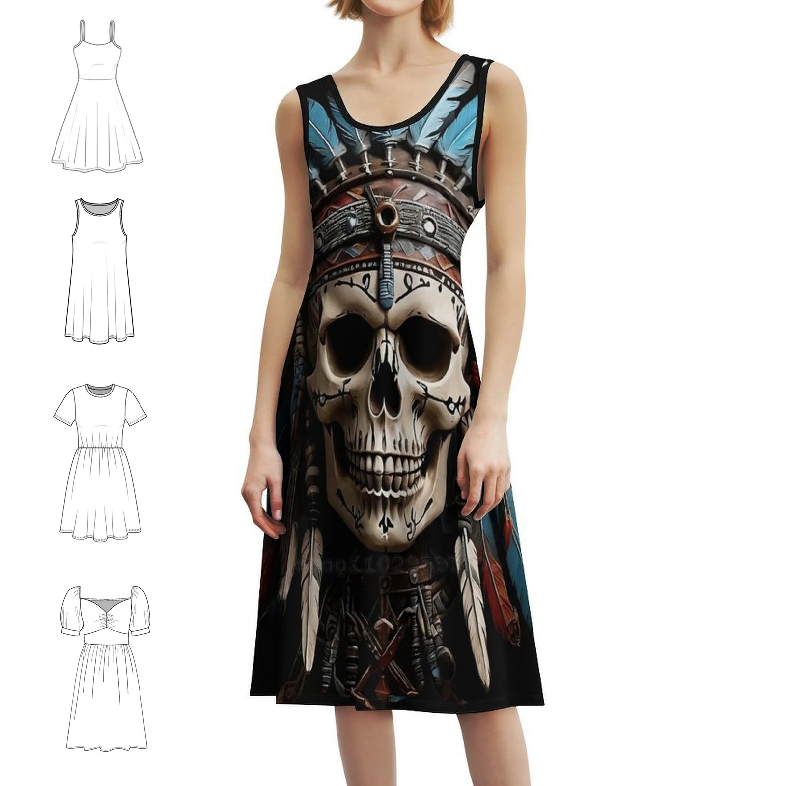 Cute Australian Indian Skull Sexy Vacation Dress For Women Beach Party Birthday Mini Dress Skull Mexican Carnival Sugar Skull