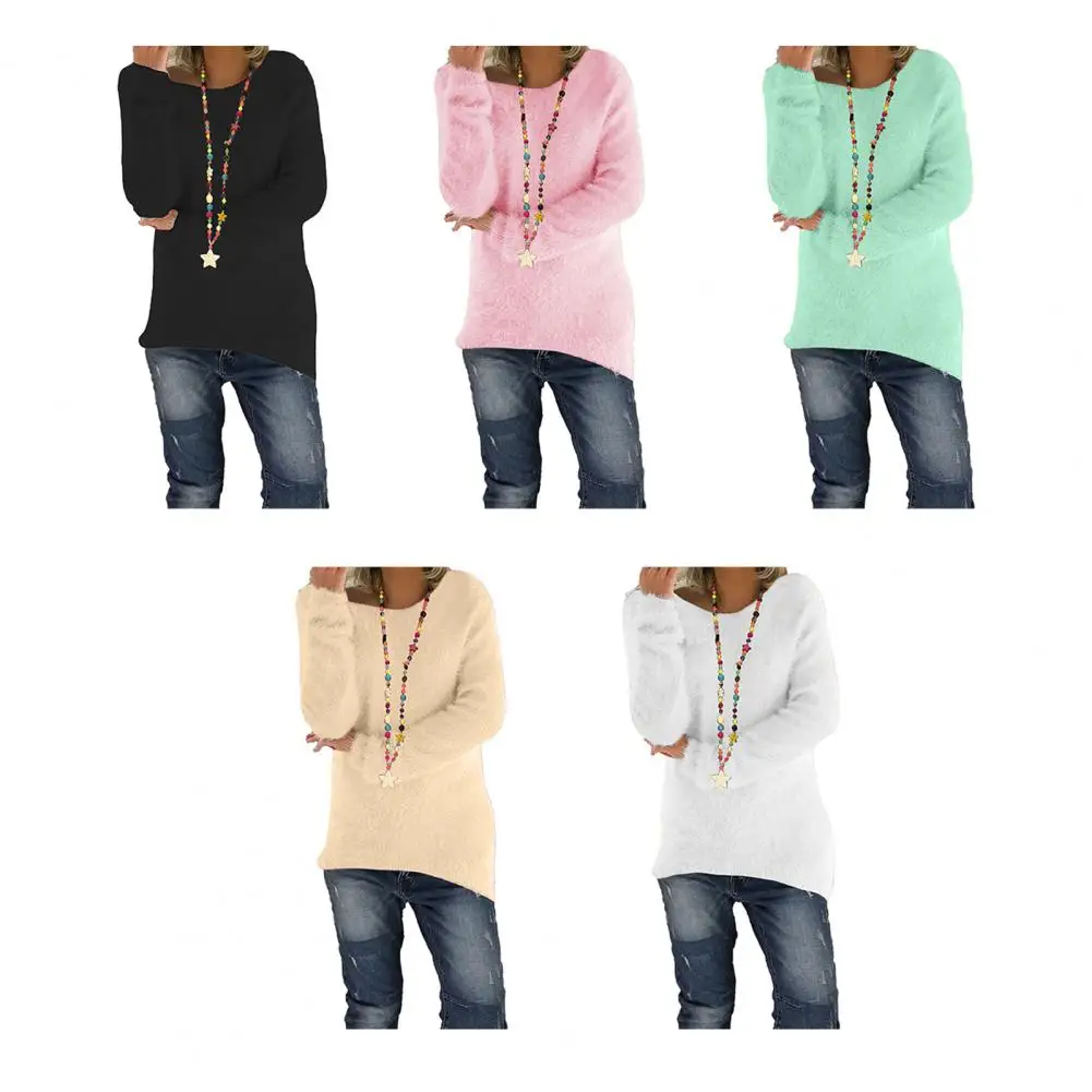 

2025 Autumn Winter Fleece Knitted Sweater Women's Thick Coat Loose Fashionable Inner Bottom Shirt Warmth Pullovers Breathable
