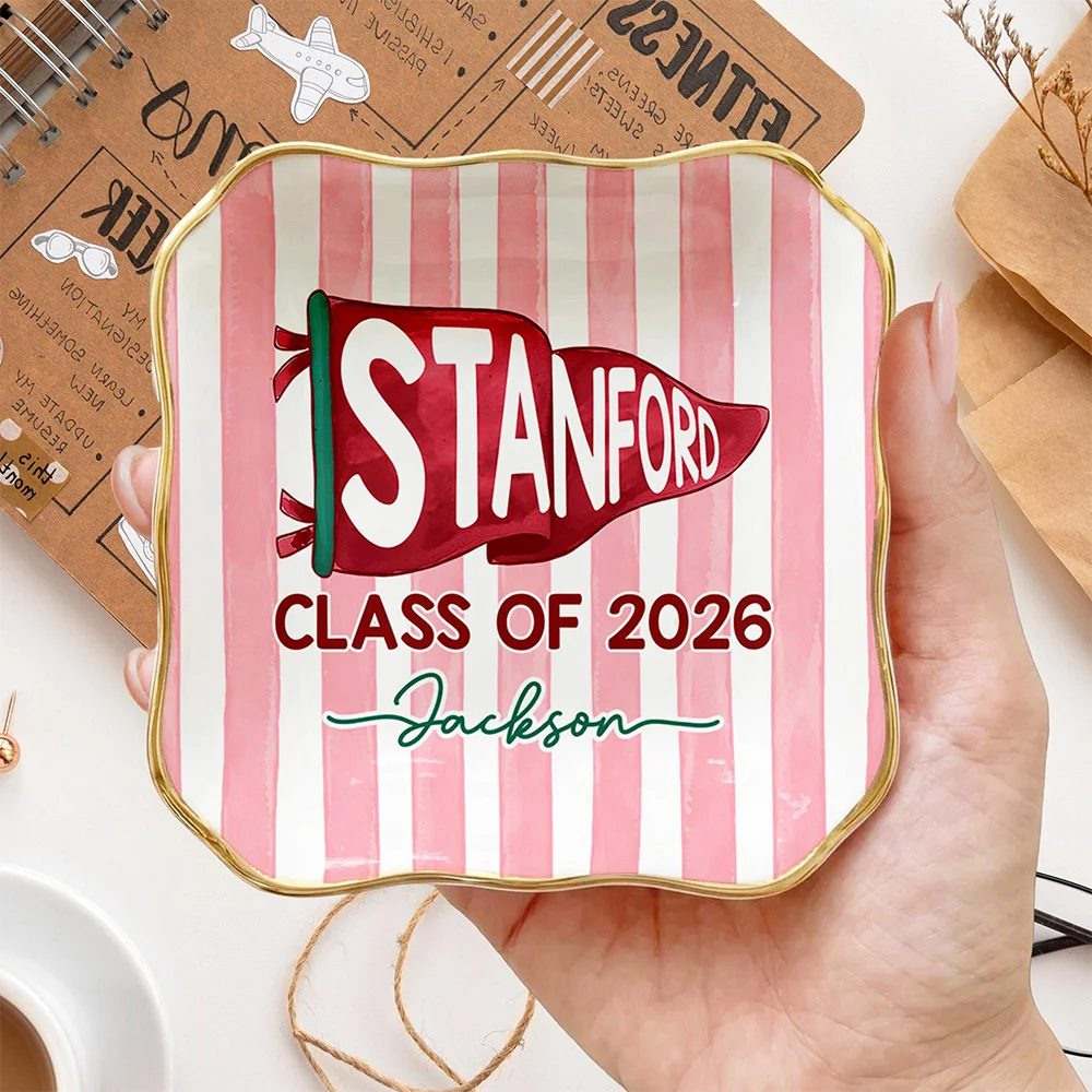 Custom School Pennant Flag Ring Dish Graduation Gift