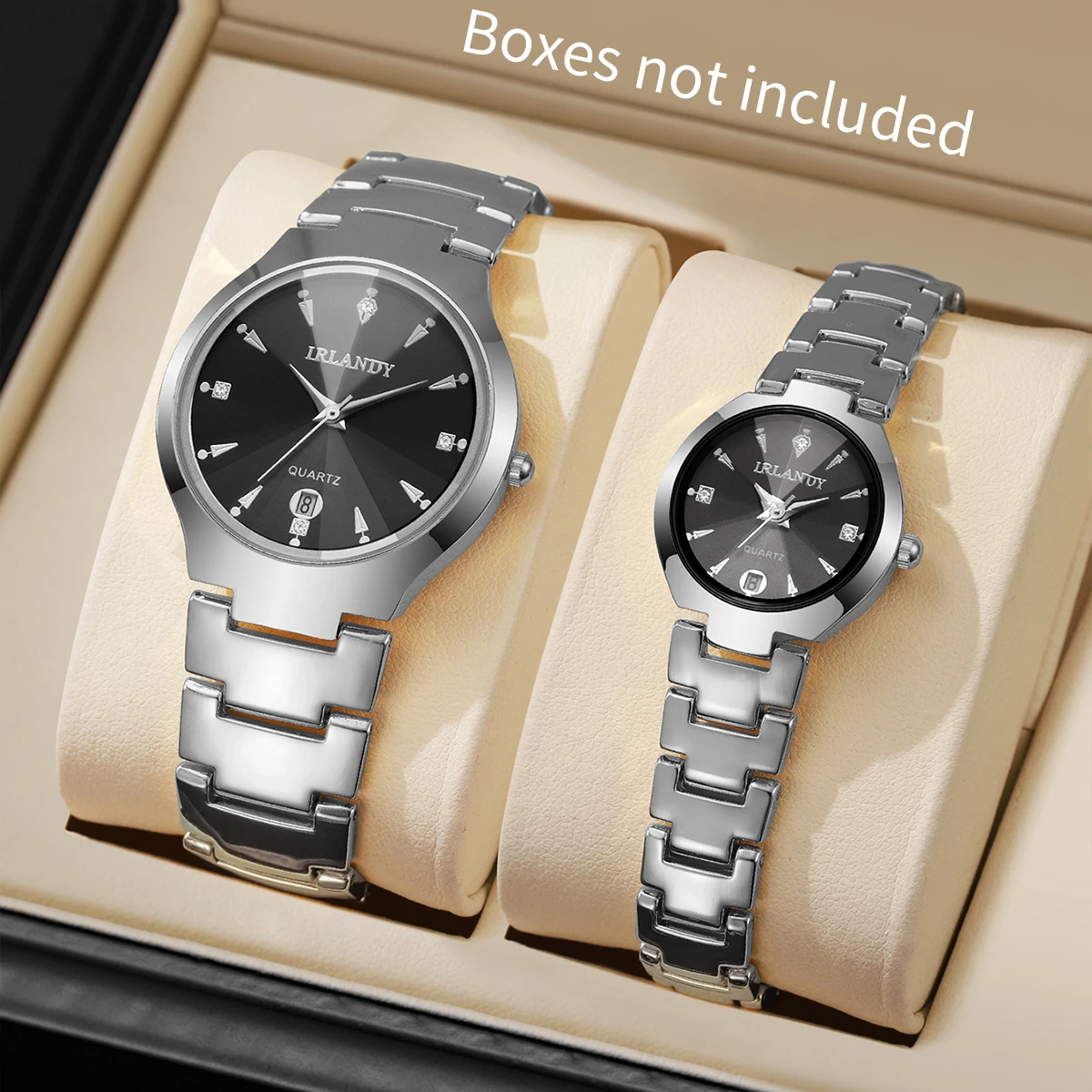 2PCS/Set Fashion Couple's Watches Luxury Steel Band Men Calendar Watch Women Quartz Wristwatch Clock Gift (Without Box)