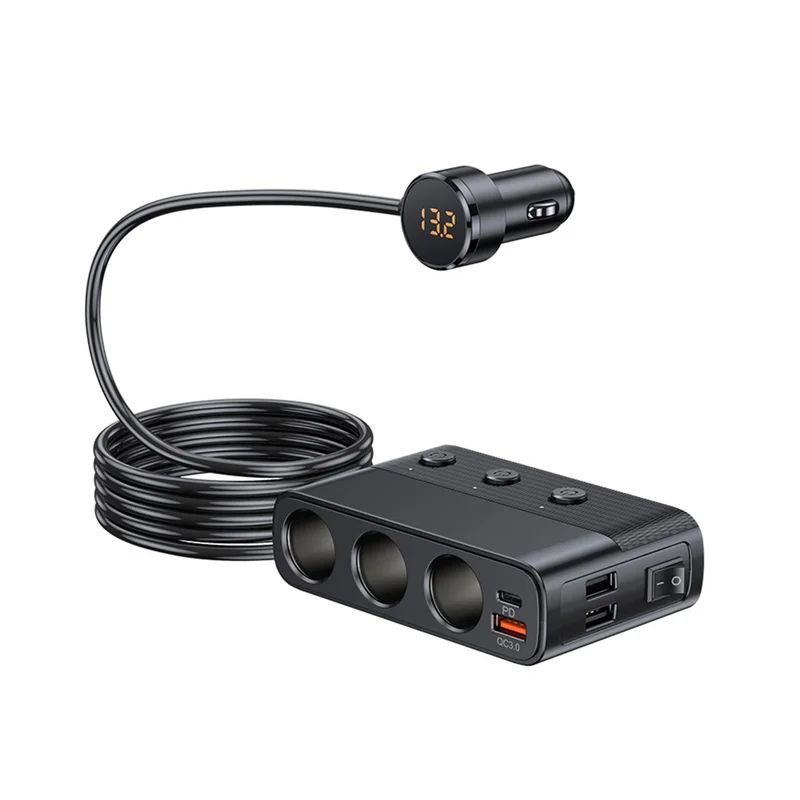 -A25M Car Charger Adapter 127W With PD QC3.0 USB & Type-C Ports Splitter LED Display - Model C28