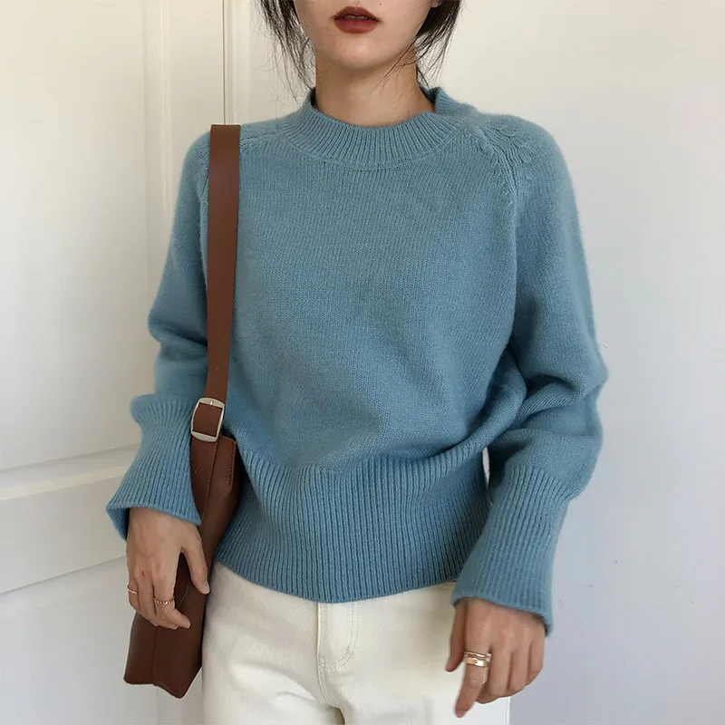 Vintage Fall Winter Short Knitted Sweater Women O-neck Korean Casual Crop Tops Loose Elegant Soft Knitwear Jumper Warm Pullover