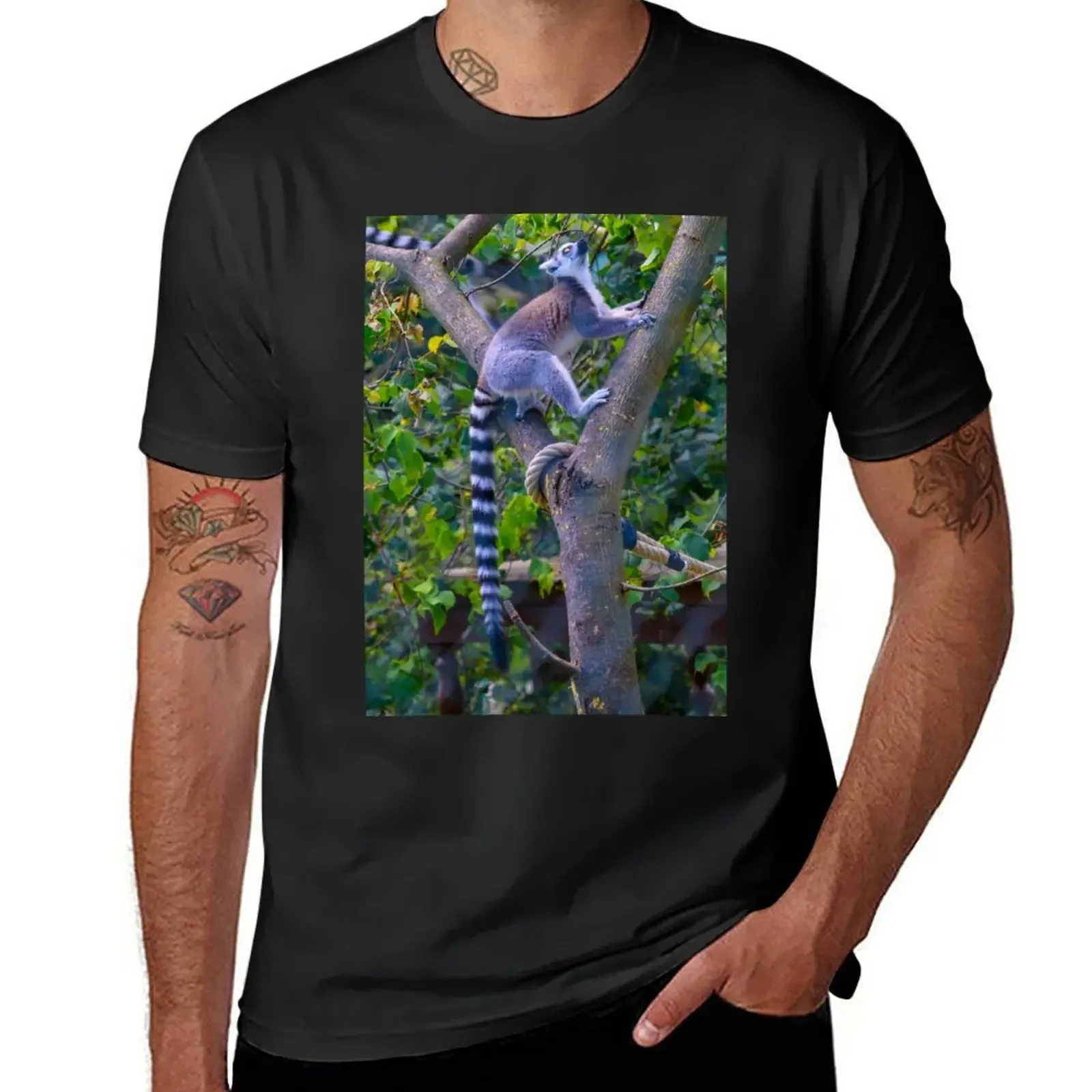 Lemur - ring-tailed lemur climbing T-Shirt Blouse customizeds black t-shirts for men