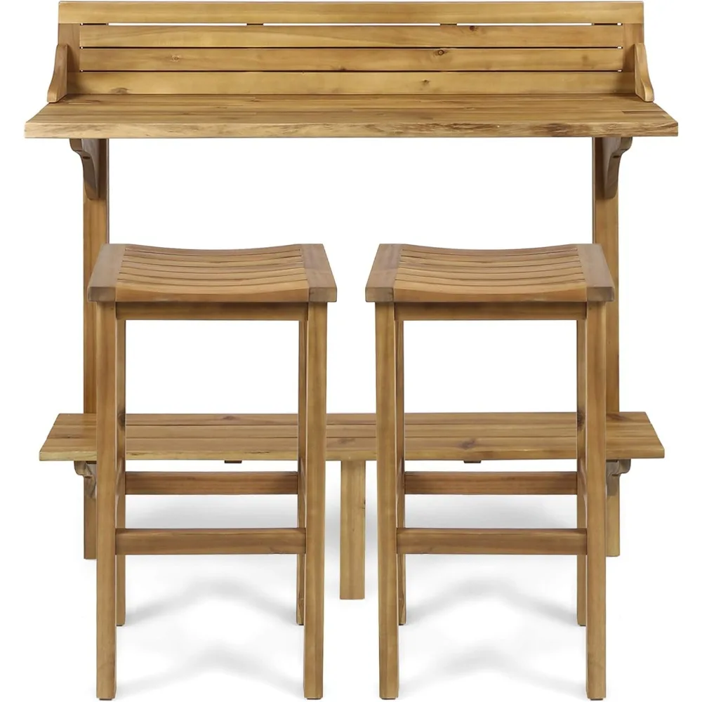 

Caribbean Outdoor Acacia Wood Balcony Bar Set, 3-Pcs Set - Natural Stained Light Brown Patio Furniture w/Weather-Resistant Finis