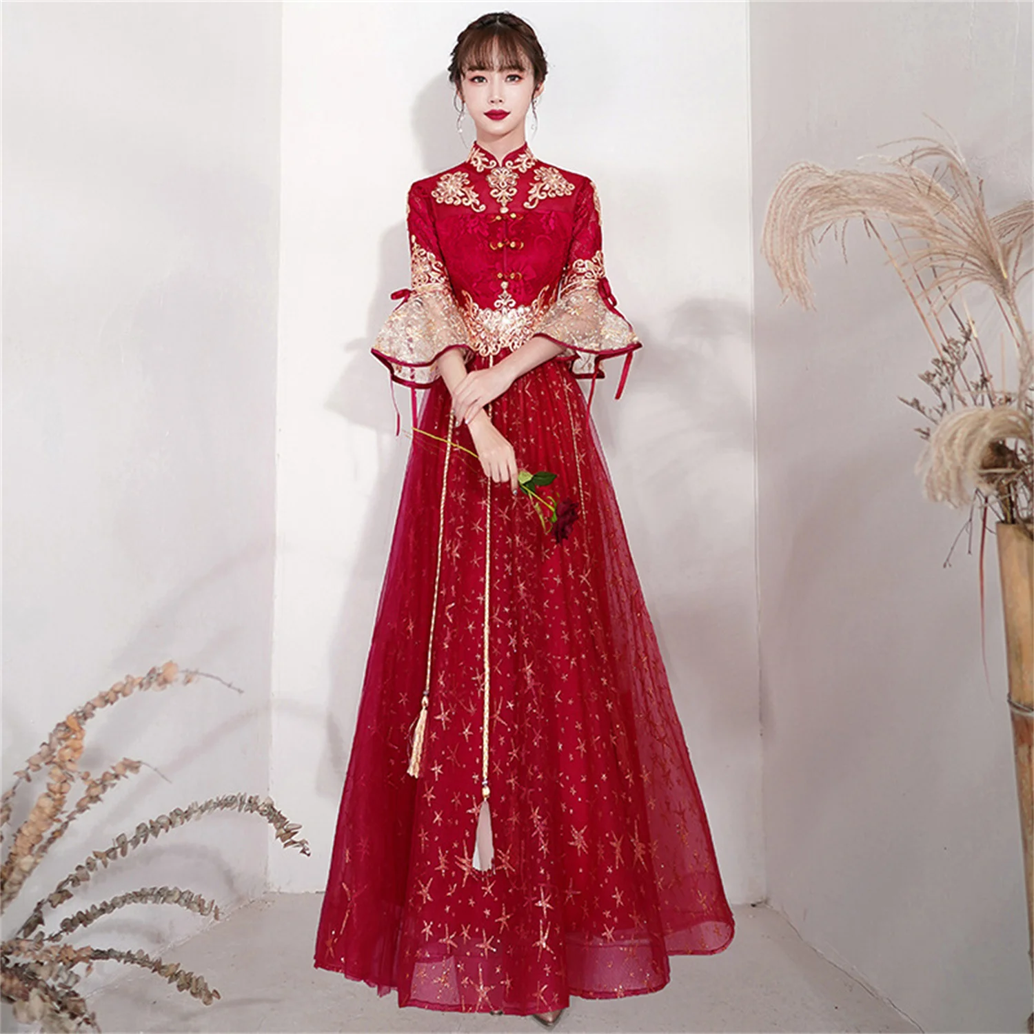 Vestidos de casamento nupcial estilo chinês para mulheres, baratos e bonitos, vestido nupcial, 2023, 2023