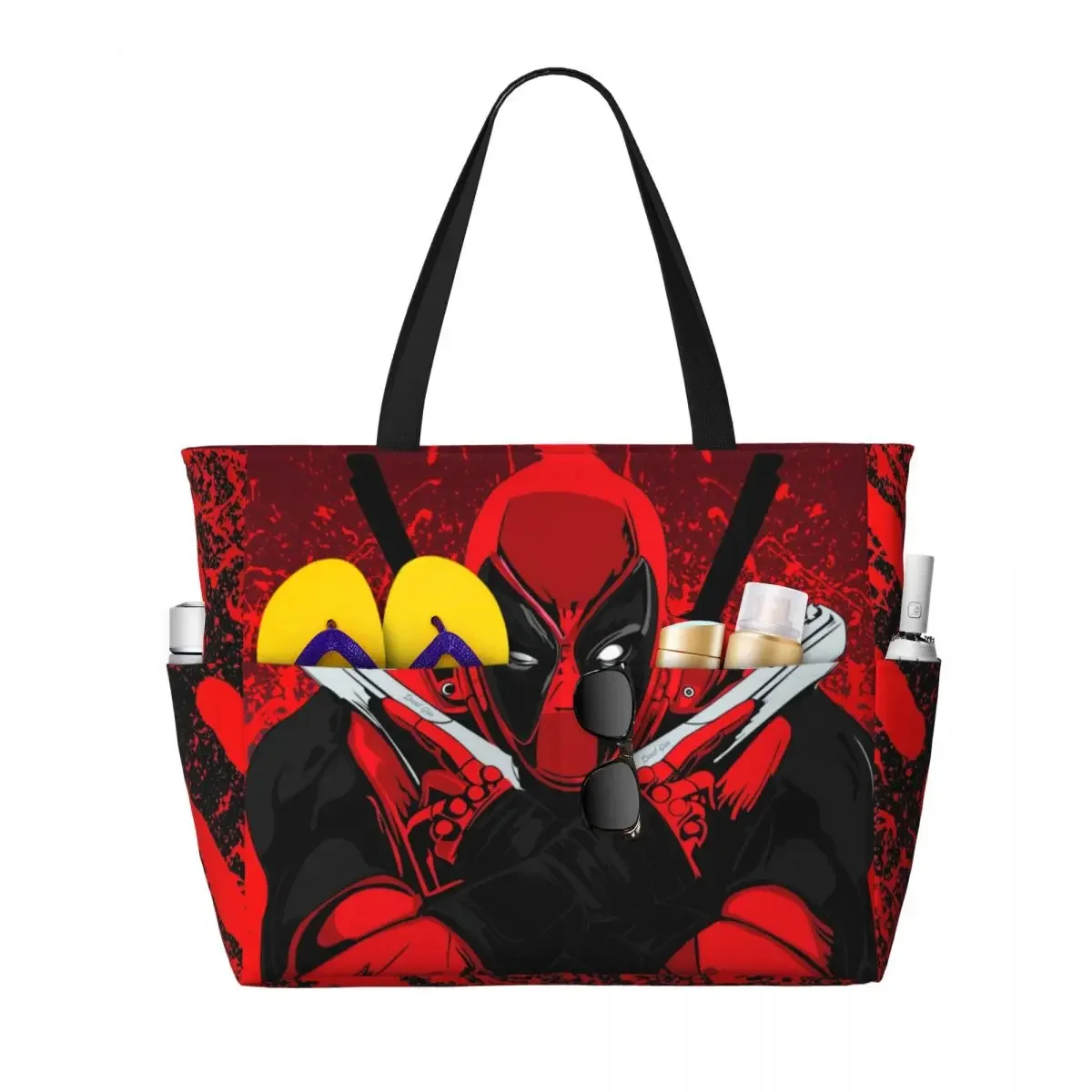 Custom Deadpool Beach Tote Bag for Women Extra Large Gym Carry On Travel Shopping Bags