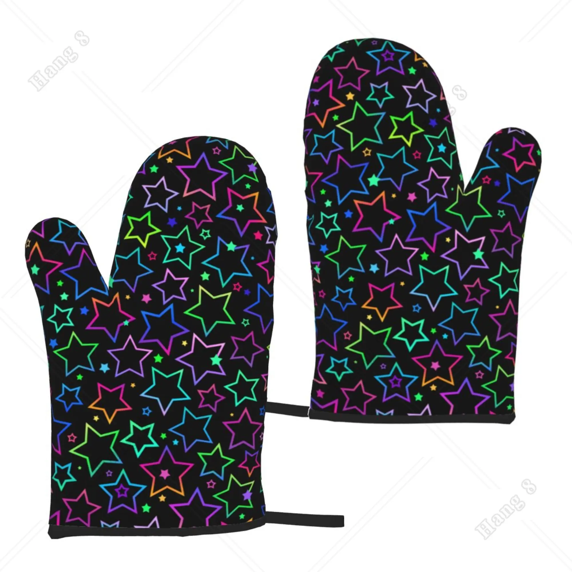 Neon Colorful Stars Oven Gloves 2pc for Men Women Bbq Heat Resistant Cooking Accessories One Size Kitchen Items Print Pattern