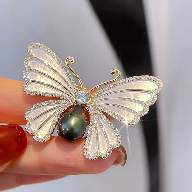 DIYAccessories Cocoon Breaking Butterfly Fashion Insect Brooch High-Grade Enamel Color Inlaid Zircon Pin Pearl Corsage Eardrop F