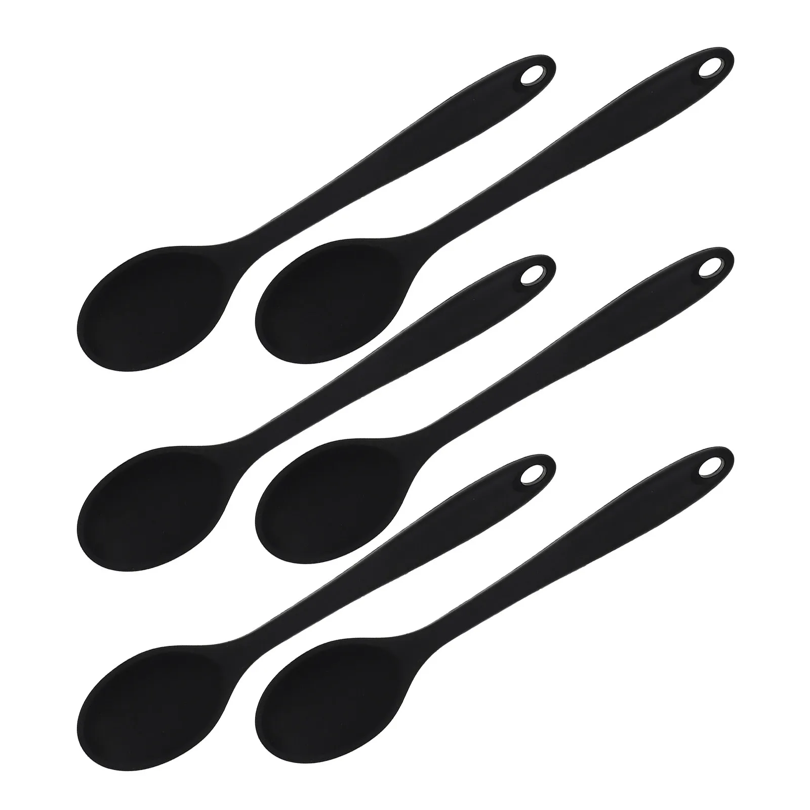 

6Pcs Cooking Spoons Silicone Serving Spoons Black Heat Resistant Nonstick Kitchen Spatula Soup Salad Noodle Mixing Utensils
