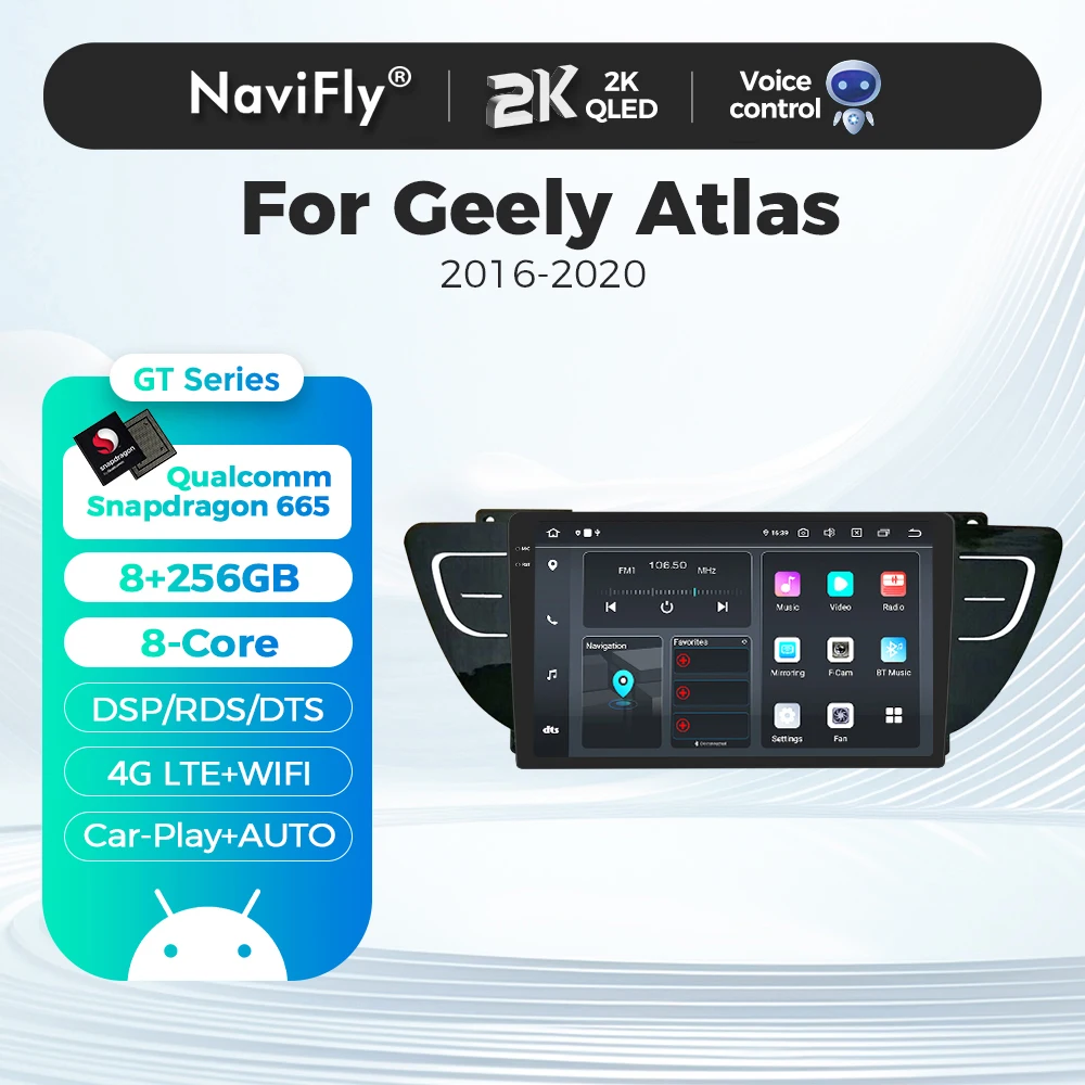 8+256G 2K Android 14 Car Radio For Geely Atlas NL-3 2016 - 2020 Carplay Multimedia Video Player RDS 4G DSP GPS Navigation 2 DIN