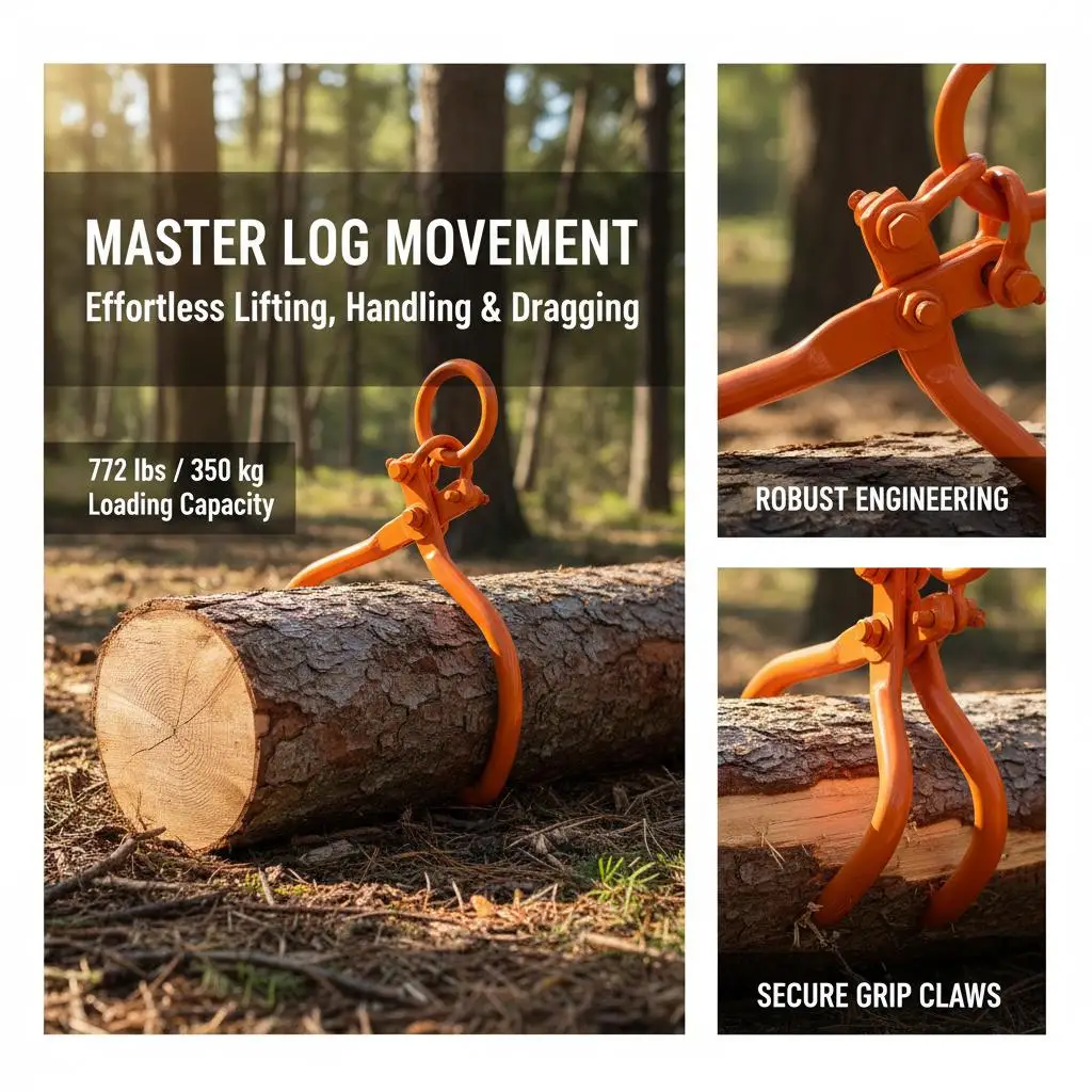 

Мощный стальной грейфер для бревен 18 дюймов, для подъема, перемещения и буксировки древесины, грузоподъемность 772 фунта, 2-захватный грейфер для пиломатериалов