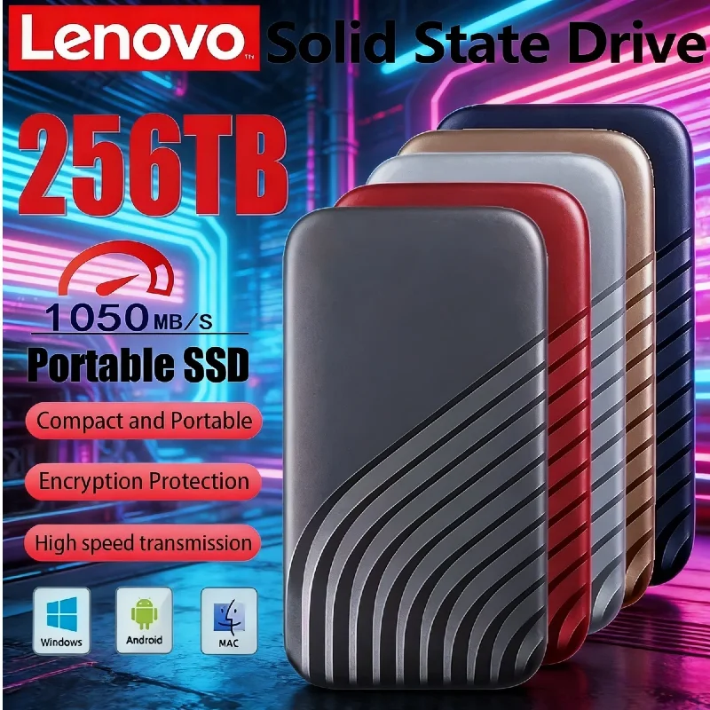

Внешний SSD-накопитель Lenovo 2026, 1 высокоскоростной портативный твердотельный накопитель, USB3 Type-C. Мобильное хранилище для ноутбука 2 ТБ/4 ТБ/8 ТБ
