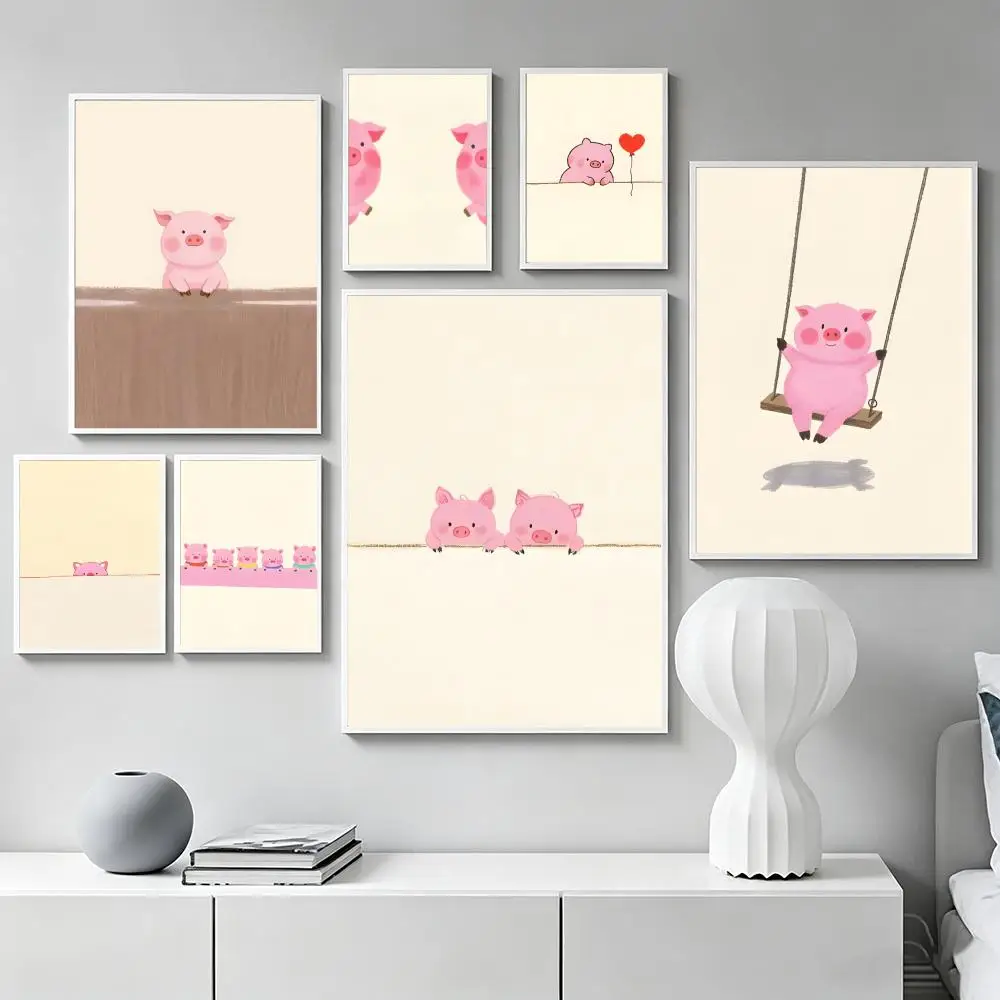 Art P-pink Pig Poster Premium Art Wall Decor, Simple Ornament for Living and Leisure Areas