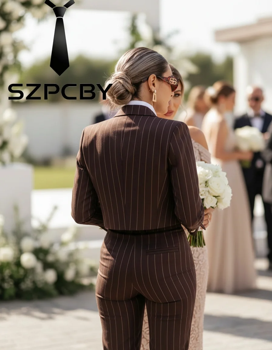 Stripe Suits for Women 3 Piece Peak Lapel Split Sleeves Womens Suit Casual Bell Bottoms Pant Suits for Women