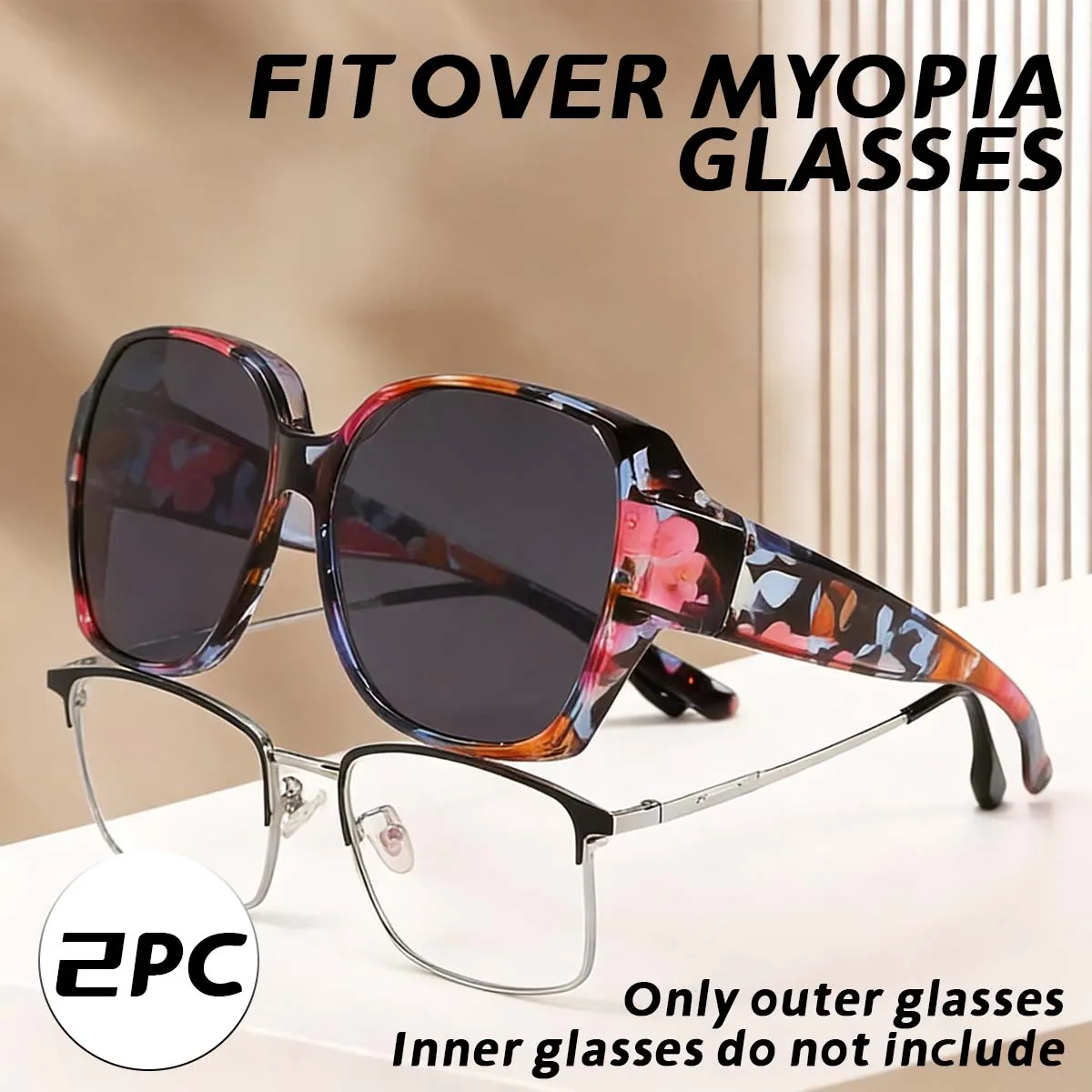 VOPHA Sonnenbrille zum Aufstecken über Brillen, Sonnenbrille zum Aufstecken über verschreibungspflichtige Brillen, Brille für Damen und Herren T01