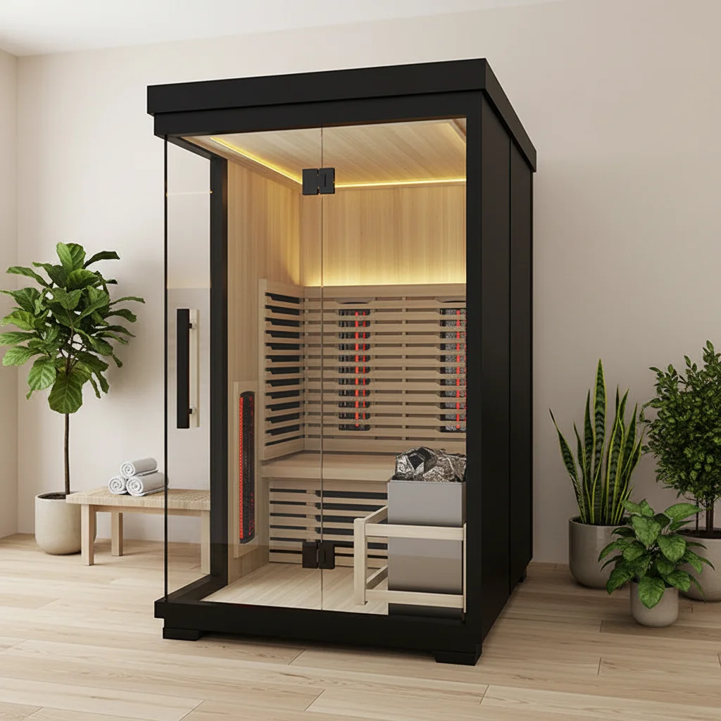 Low 2-Person Far Infrared Outdoor Sauna Room Carbon Plate Heating Indoor Sauna With Therapy Lights Spa