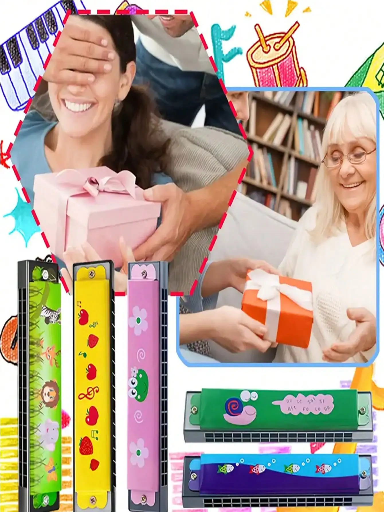 6/12 ชิ้น ฮาร์โมนิก้าพลาสติกหลากสีสันแบบสุ่มพร้อมดีไซน์รูปสัตว์และหัวใจแสนสนุก - เหมาะสำหรับงานเลี้ยงวันเกิด