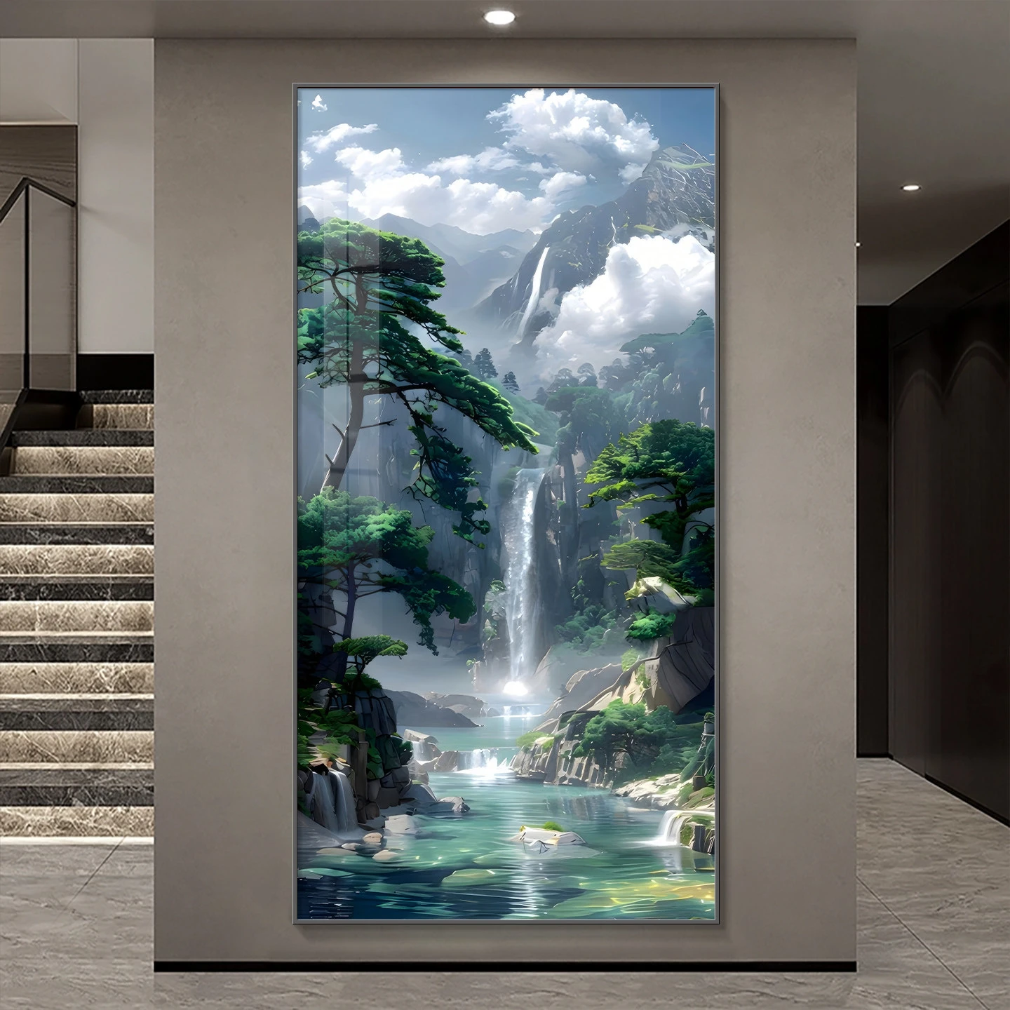 

#Entrance Decoration Lamp Painting, Green Mountain Map, Corridor Corridor Waterfall, New Chinese Style Landscape Lamp Painting