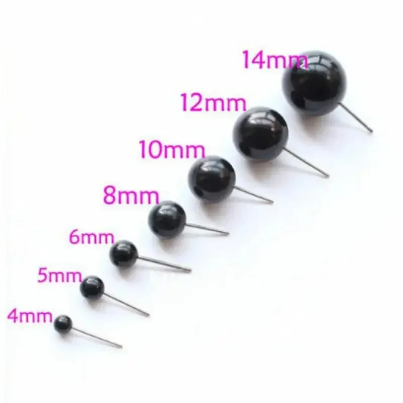 100pcs 4-14mm Black Beans Type Eyes Ball Button Diy Toys  Accessories  Needle Doll Toy  with Pin for  Felting