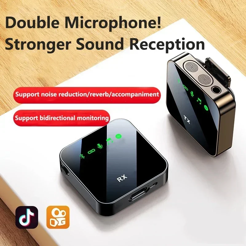 2.4G Wireless Lavalier Microphone System Audio Video Recording Microphone Mini Bluetooth Mic for iPhone/Android/Camera/Laptop