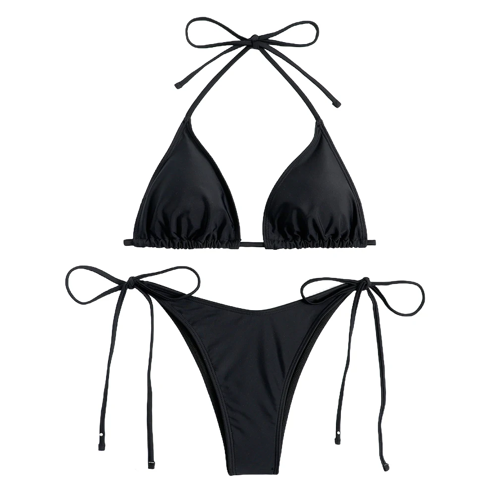 Set di lingerie sexy da donna perizoma perizoma bikini tinta unita reggiseni sexy outfit halter cravatta costume da bagno costumi da bagno donna abbigliamento