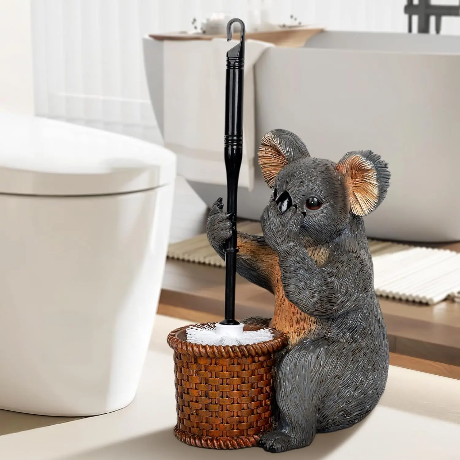 

Cute Koala Toilet Brush Holder Set, Flexible & Durable Bathroom Cleaner with Space-Saving Design
