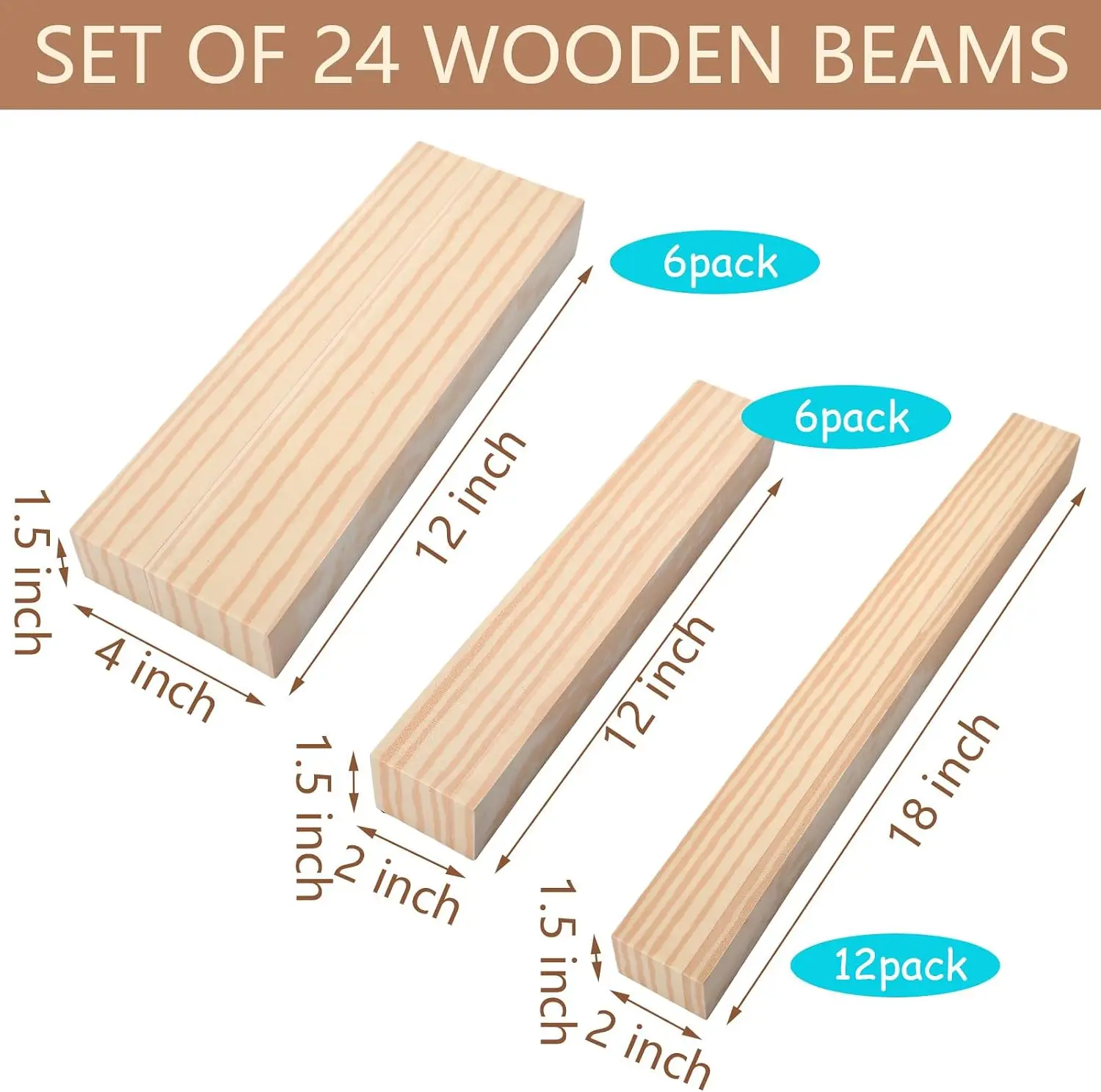 Kids Foam Building Blocks, 24-Piece Foam Brick Set, Multi-Size Construction Toys for Children, Wooden Color