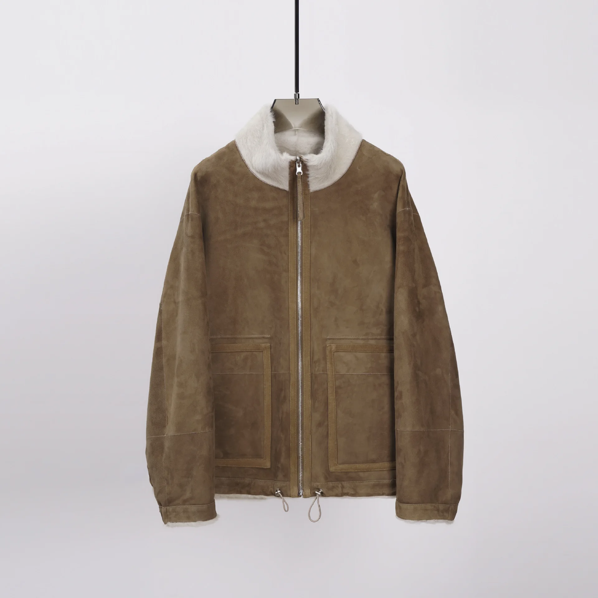 Cappotto double face senza cuciture realizzato a mano in lana e pelle di pecora premium