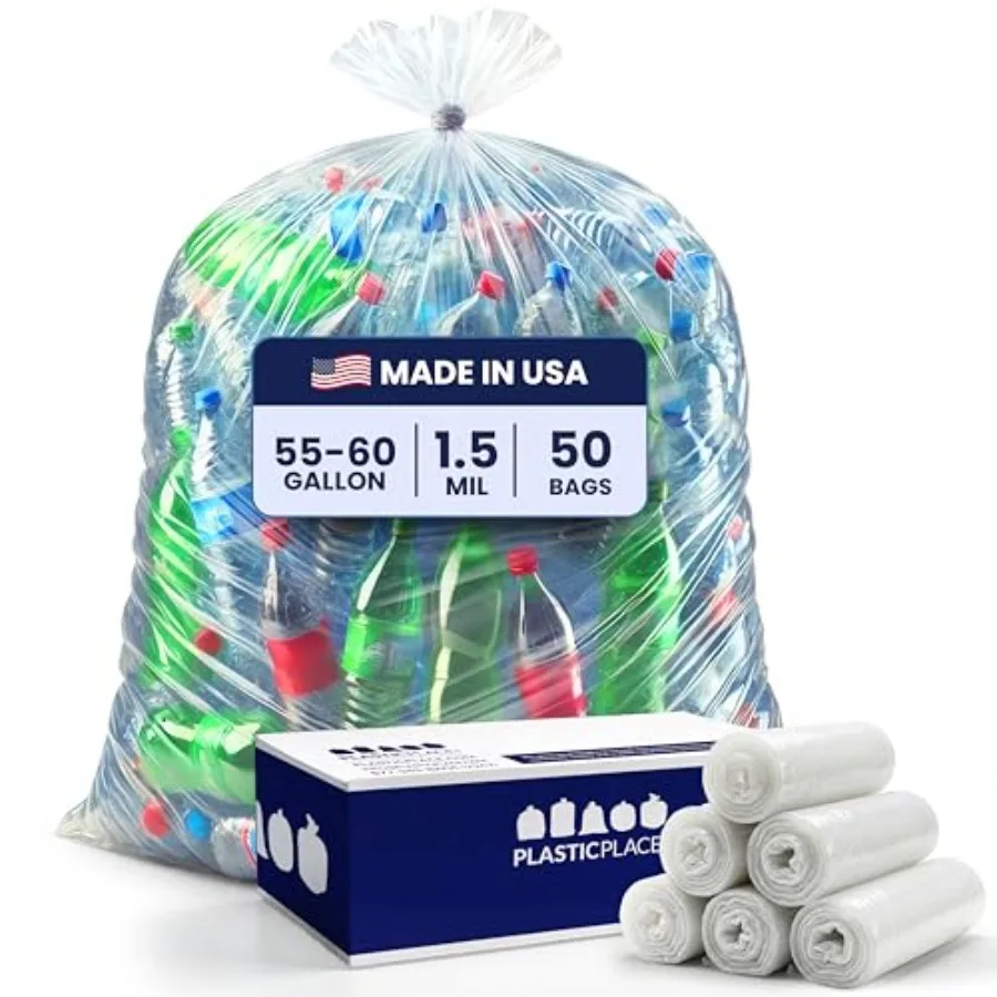 

Прочные мешки для мусора объемом 55-60 галлонов, прозрачные, 38 x 58 дюймов, износостойкие, многофункциональные, устойчивые к проколам, 50 штук, идеально подходят для кухни.