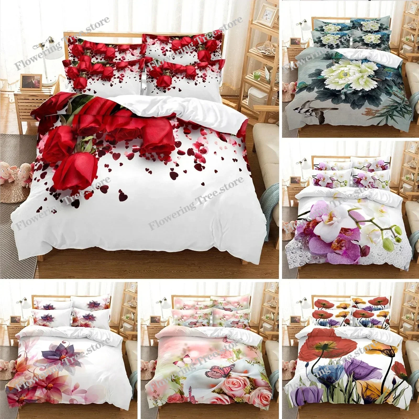 

3D Printed Flowers Bedding Set Pillowcase Sunflower Duvet Cover Double Twin Full Queen King Adult Kids Bedclothes Quilt Cover