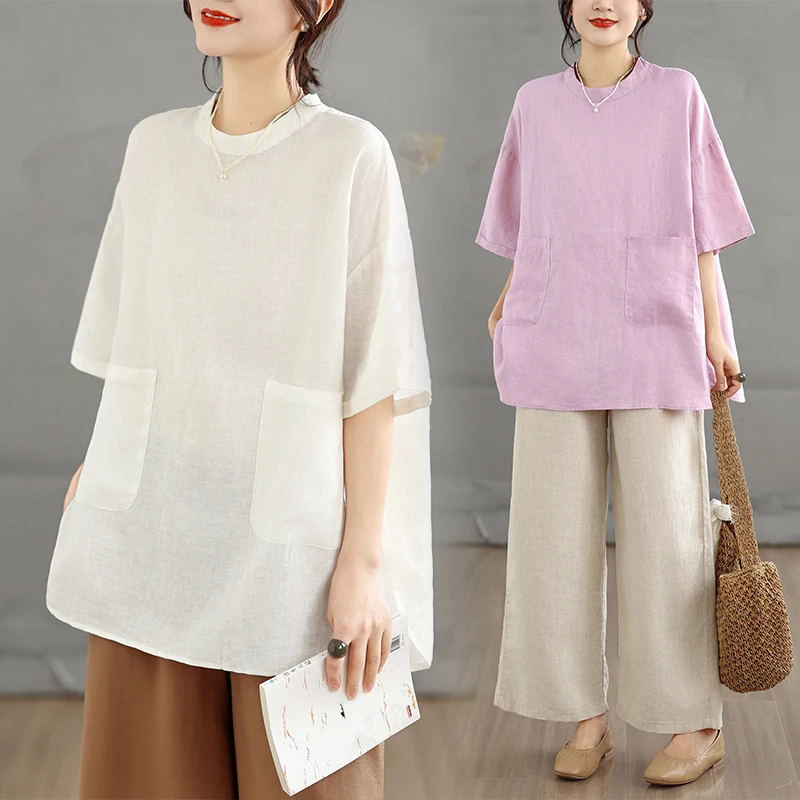 

Elegant Cotton Linen Blend Sleeveless Shirt Loose Fit Versatile Style Summer New Arrival Women's Casual Wear Thin Material