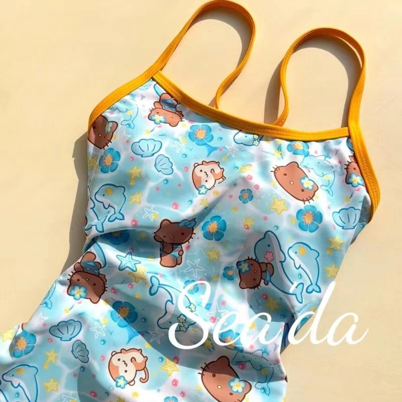 

Kawaii Sanrios Hello Kittys Women's Swimsuit Cartoon Sweet Bikini Fashion Major Conjoined Triangle Swimsuit Hottie Cute Swimsuit