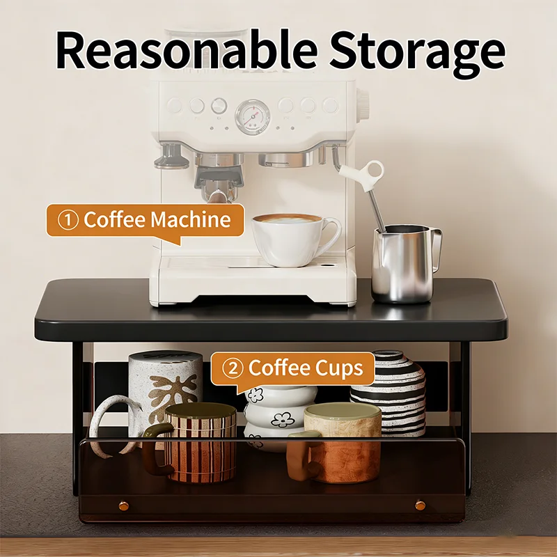 1PC Wood Acrylic Dining Cabinet Storage Rack Widened Desktop Shelf for Coffee Machine Mugs Utensils Display Kitchen Accessories