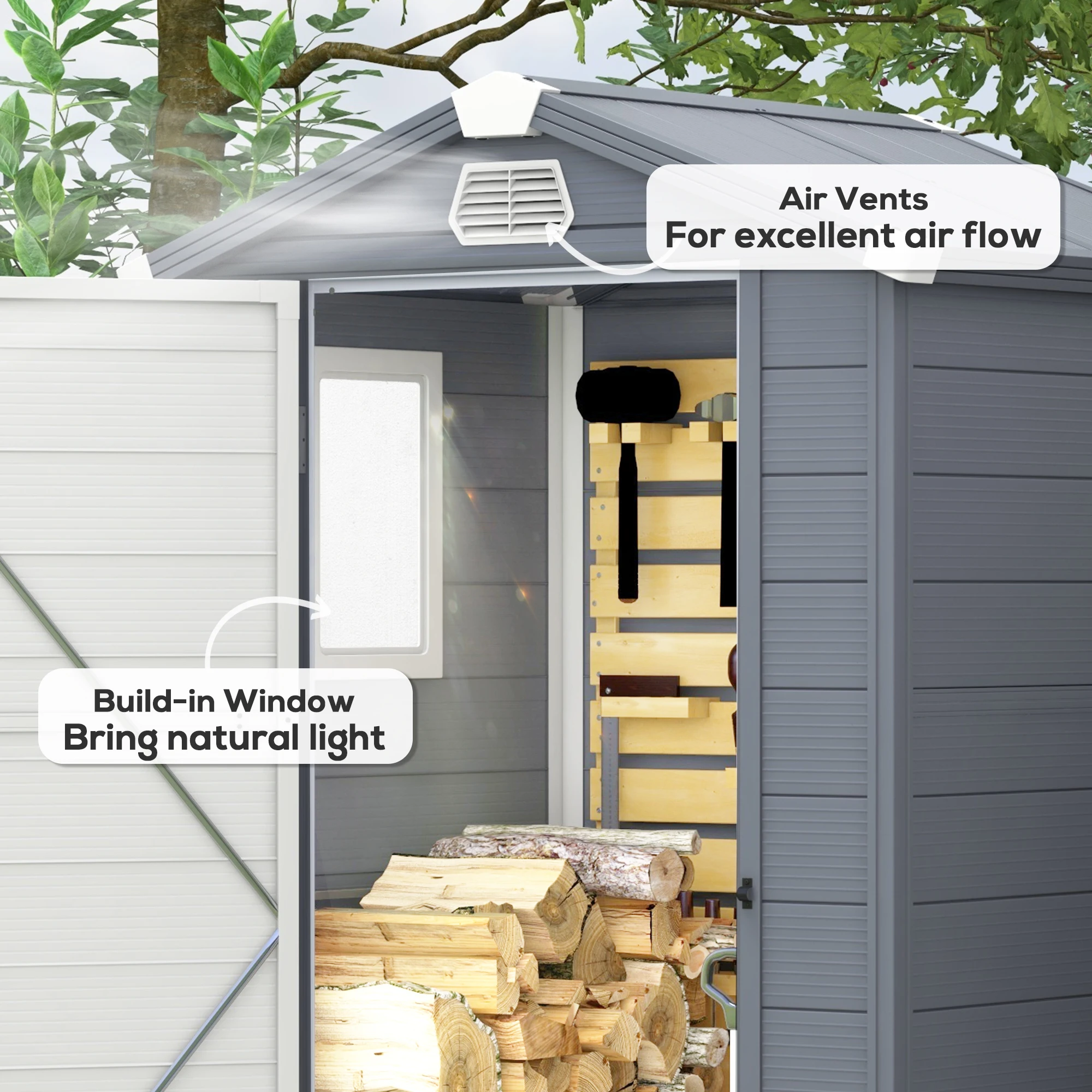 4 X 3ft Garden Shed Tool Storage House with Lockable Door, Gray