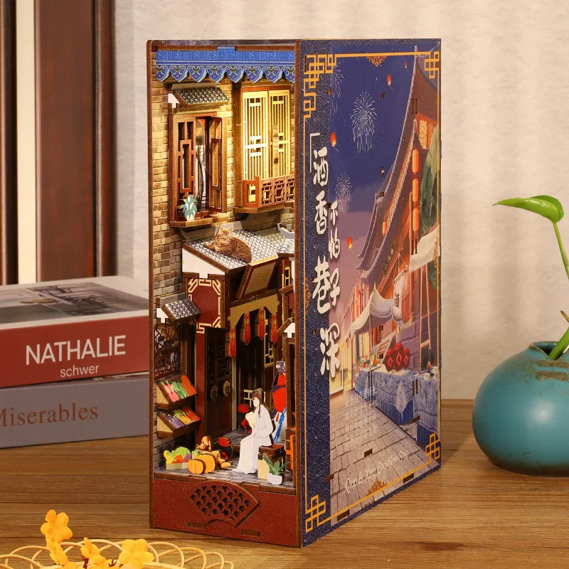 

Wooden DIY Dollhouse Bookend Creative Assembling Casa Model Kit Doll House Toys Adult 3D Puzzle Birthday Gift SL03